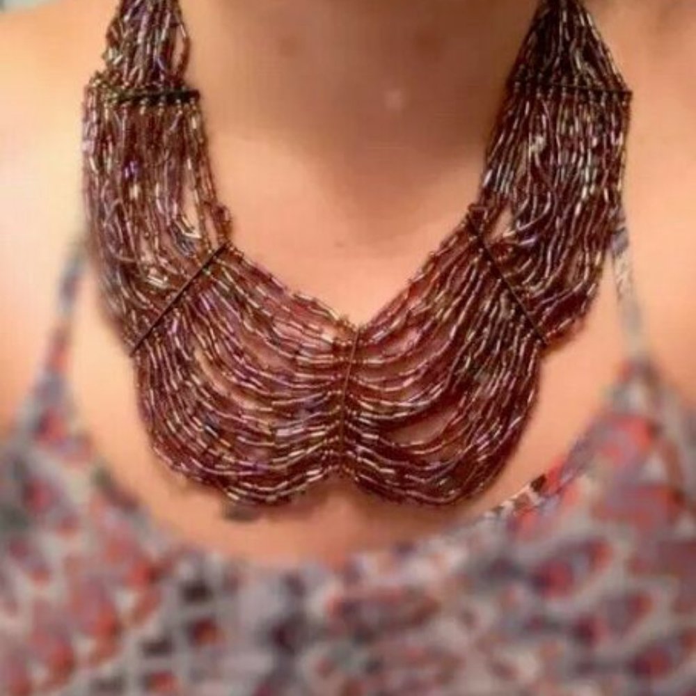 Ethnic Necklace Boho Chic Bead Seed Purple Pink Mauve Summer Beach Handmade